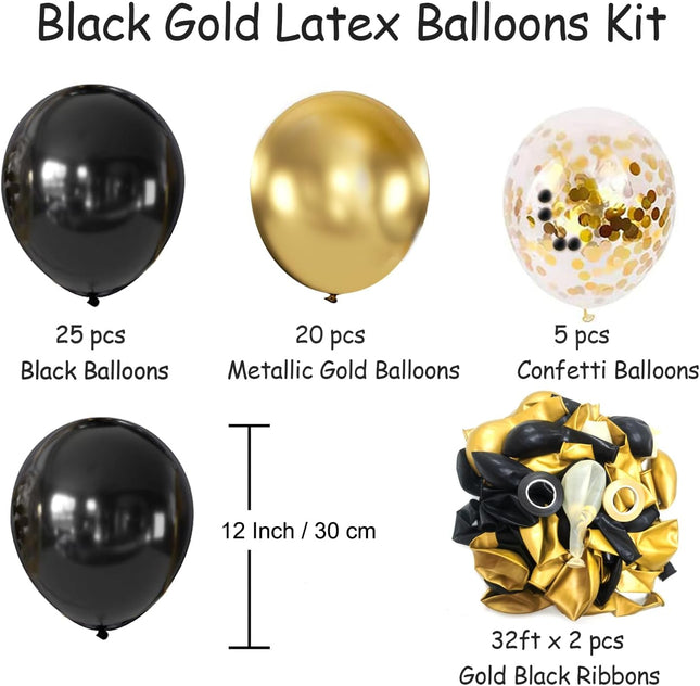 50 PCS 12 Inch Black Gold Confetti Balloons Birthday Graduation Wedding