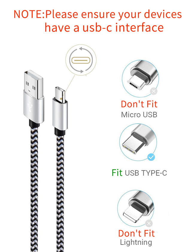 5-Pack USB Type-C Cables – 6ft Fast Charge, Braided, Samsung Compatible