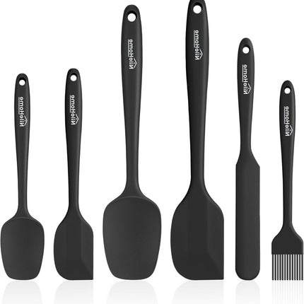 6 Pc Silicone Spatula Set Black Heat Resistant Baking Cooking Utensils BPA Free