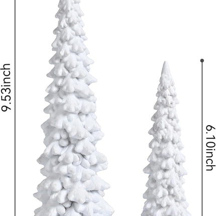 2PCS Resin White Christmas Tree Figurines | Mini Tabletop Xmas Decor