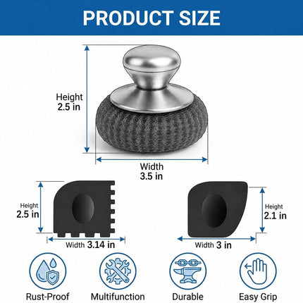 8-Piece Steel Wool Scrubber Set with Handle & Scraper for Pots, Pans & Grills