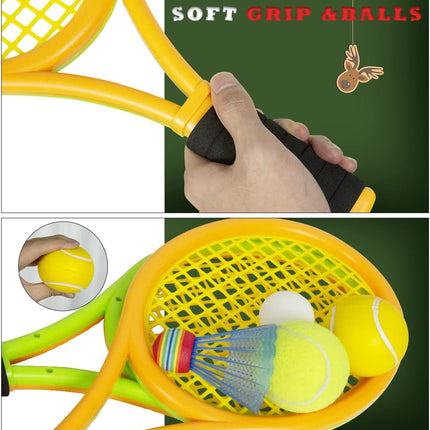 Kids Outdoor Indoor Tennis Set with Racquets, Carrying Bag & Training Balls