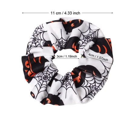 4-Piece Halloween Hair Ties, Pumpkin Ghost Skeleton & Spider Web Ponytail Bands