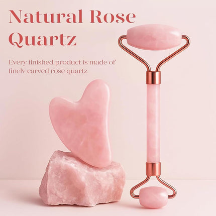 Rose Quartz Face Roller Gua Sha Set Depuffing Lymphatic Massage Tool
