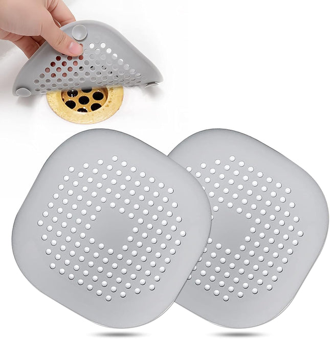 2 Pack Hair Drain Catcher Silicone Shower Drain Cover with Suction Cups Grey