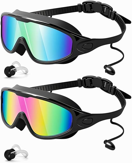 Swim Goggles 2 Pack Wide View Anti-Fog & UV Protection for Adults and Kids