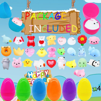 28PCS Easter Eggs + 28PCS Mochi Squishy Toys – Animal Squishies for Kids & Party Favors