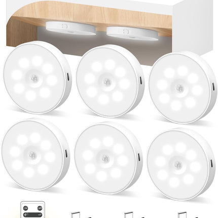 6-Pack LED Under Cabinet Lights – Motion Sensor, Rechargeable, Remote Control