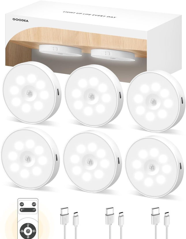 6-Pack LED Under Cabinet Lights – Motion Sensor, Rechargeable, Remote Control
