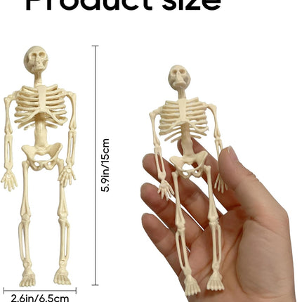 10-Pack 5.9in Mini Skeleton Figurines, Non-Poseable Halloween Graveyard Party Decor
