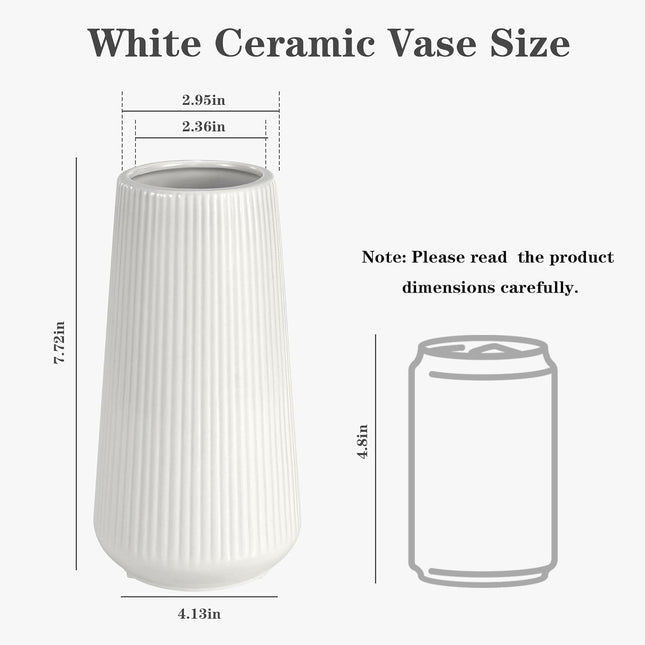 White Ceramic Flower Vase – Small Cute Vase for Pampas Grass, Living Room & Kitchen