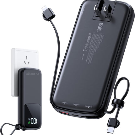 Fast Charging Power Bank 15000mAh – AC Plug, PD 30W, LED Display