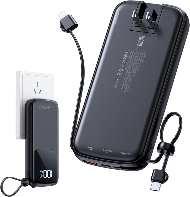 Fast Charging Power Bank 15000mAh – AC Plug, PD 30W, LED Display
