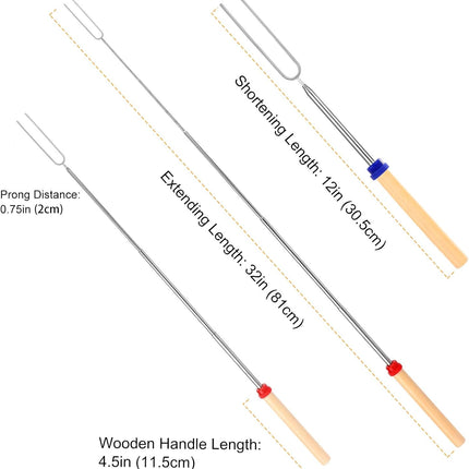 5-Pack Telescoping Roasting Sticks – 32" for Campfire, S’mores & Hotdogs