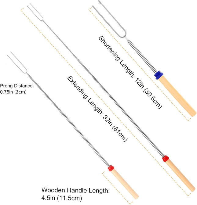 5-Pack Telescoping Roasting Sticks – 32" for Campfire, S’mores & Hotdogs