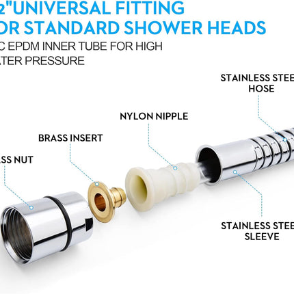 Durable Stainless Steel Shower Hose – 79" Extra Long, Handheld, Chrome