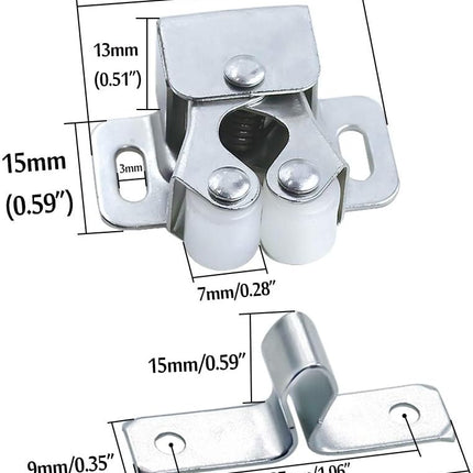 10 Pack Double Roller Catch Cabinet Latches Silver Cupboard Door Hardware