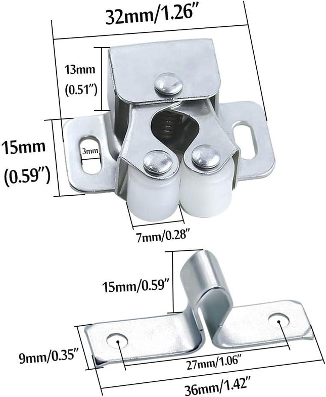 10 Pack Double Roller Catch Cabinet Latches Silver Cupboard Door Hardware