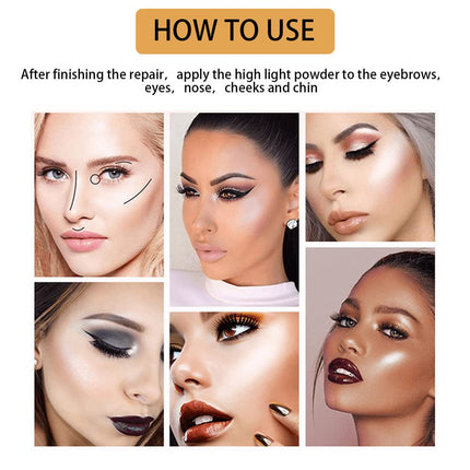 4-Color Highlighter Makeup Palette, Shimmer Bronze Contour, Illuminating Eyeshadow Set