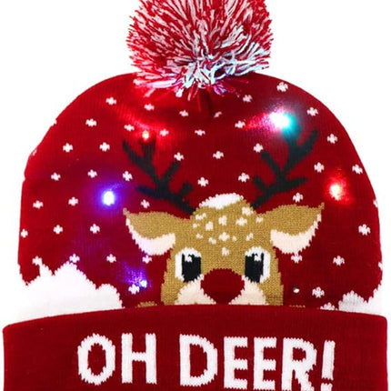 LED Christmas Hat, Light Up Knitted Beanie Holiday Hat for Men and Women