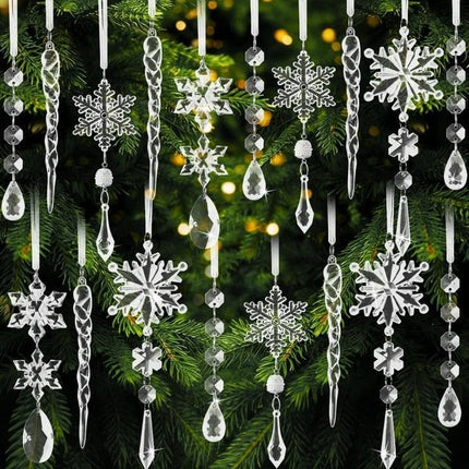 18Pcs Acrylic Crystal Snowflake Ornaments for Christmas Tree Decorations