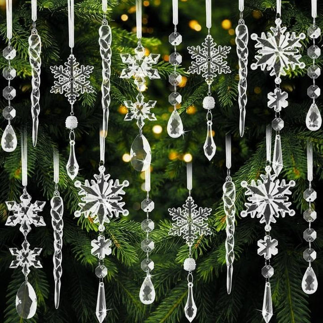 18Pcs Acrylic Crystal Snowflake Ornaments for Christmas Tree Decorations