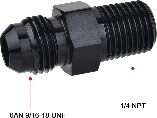 2PCS 6AN Male Flare to 1/4" NPT Aluminum Straight Pipe Fitting Adapters