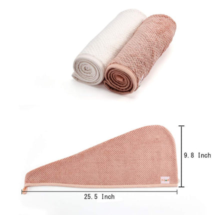 2 Pack Microfiber Hair Towel Wrap Quick Dry Turban with Button Pink Beige