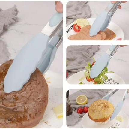 4Pcs Silicone Kitchen Tongs 7in Stainless Steel Heat Resistant Locking Grip