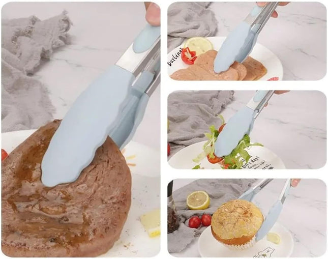 4Pcs Silicone Kitchen Tongs 7in Stainless Steel Heat Resistant Locking Grip
