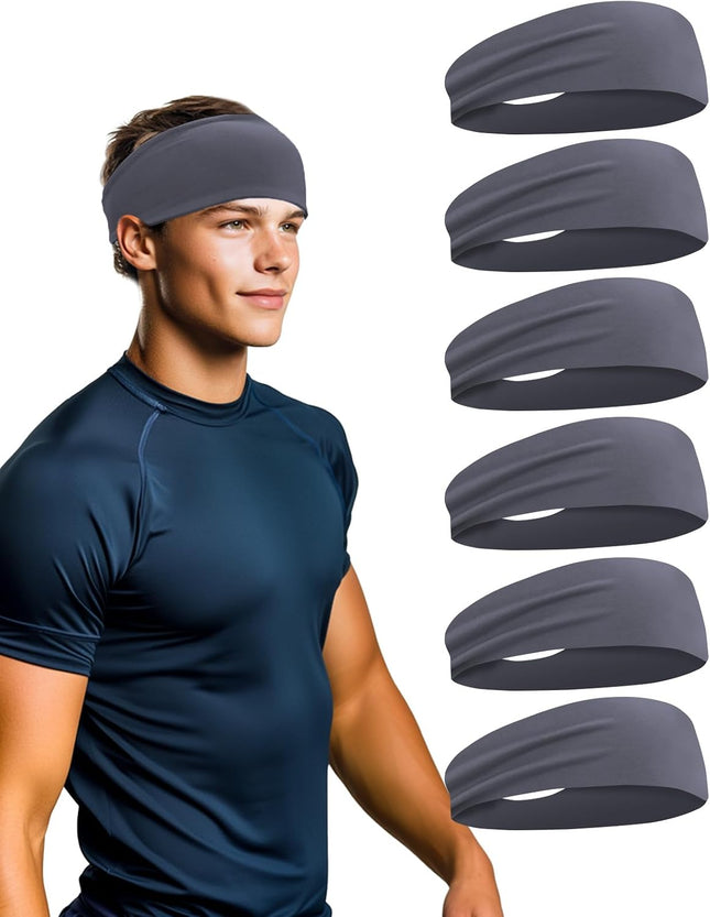 6 Pack Sports Headbands for Men and Women Sweat Wicking Workout Hairbands