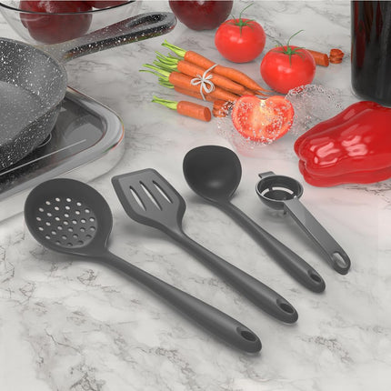 Silicone Kitchen Utensil Set Gray BPA Free Dishwasher Safe Spatula Tongs Spoon Tools