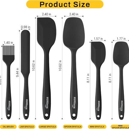 6 Pc Silicone Spatula Set Black Heat Resistant Baking Cooking Utensils BPA Free