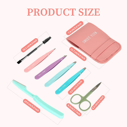 7PCS Tweezers Kit for Women Eyebrow Scissors Razor Spoolie Facial Hair Plucker