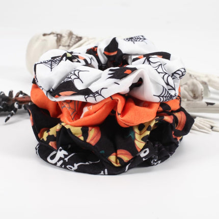 4-Piece Halloween Hair Ties, Pumpkin Ghost Skeleton & Spider Web Ponytail Bands