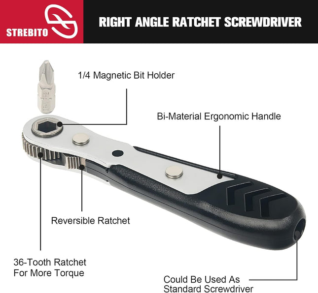 22-Piece Mini Ratchet Set – 1/4" Ratchet, Right Angle Screwdriver for Tight Spaces