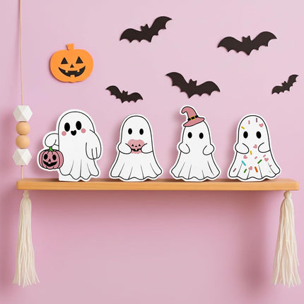 2-Sheet 3.3FT Pink Halloween Ghost Window Clings, Bat Cat Pumpkin Decals