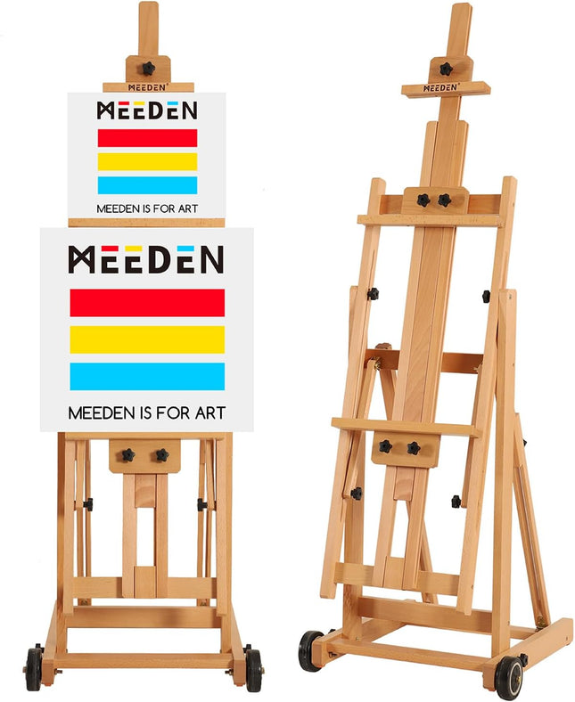 Painting Easel H-Frame, Adjustable Beech Wood, Holds Canvas Art up to 77"