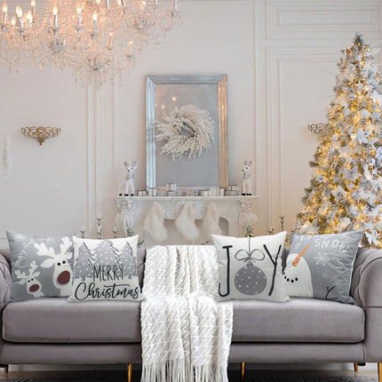 Christmas Pillow Covers 18x18 Set of 4 – Snowman, Deer, Tree, and Winter Holiday Decorations