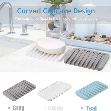 3-Piece Silicone Soap Dish Set Self-Draining Soap Savers in White Grey Teal