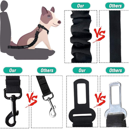Elastic Dog Car Seat Belt – Heavy Duty Adjustable Pet Safety Harness, Retractable Design (Black)