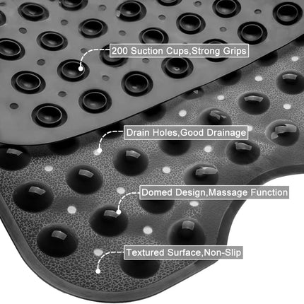 39 x 16 Inch Black Non-Slip Bathtub Shower Mat with Suction Cups and Drain Holes