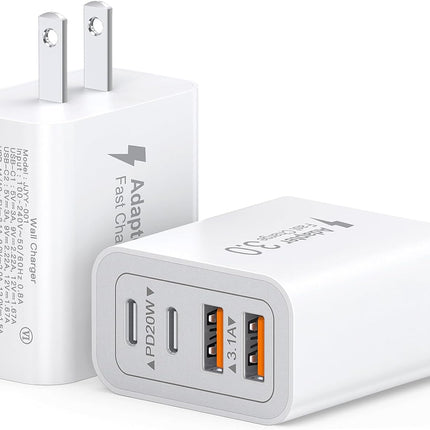 2-Pack 40W USB-C Charger – 4-Port Fast Charging Adapter for iPhone & iPad