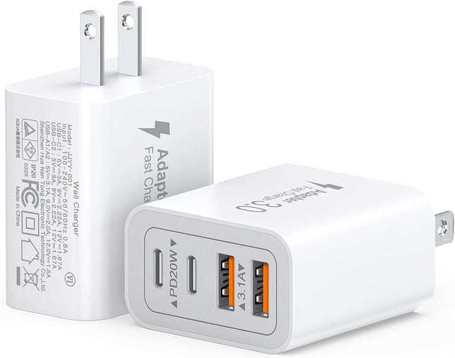 2-Pack 40W USB-C Charger – 4-Port Fast Charging Adapter for iPhone & iPad