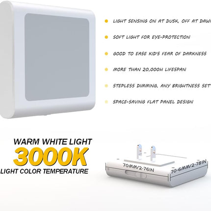2 Pack Plug-In LED Night Lights – Warm White, Dusk to Dawn, Adjustable Brightness