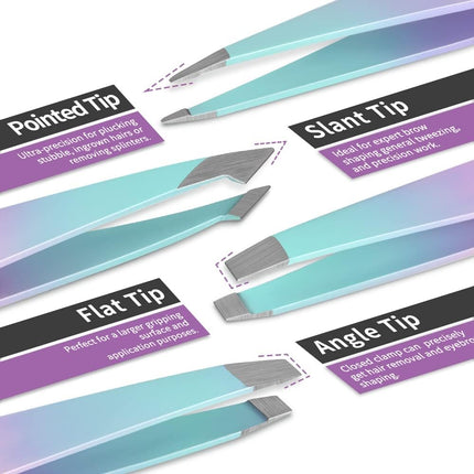 7-Pc Eyebrow Tweezers Set, Precision Facial Hair Tools with Razor & Scissor