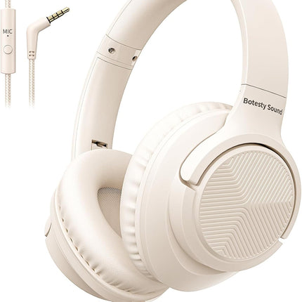 Wired Headphones with Microphone – Foldable Over-Ear, 3.5mm Plug for Travel & School