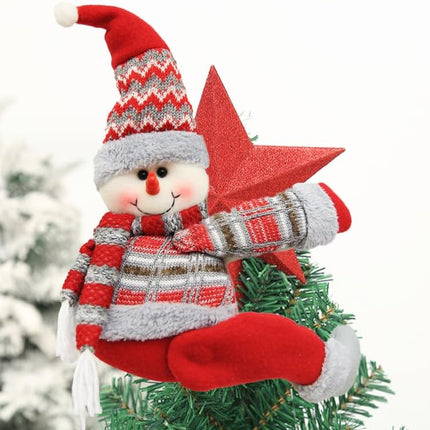 Christmas Snowman Tree Topper – Velcro Plush Hugger for Tree or Curtains