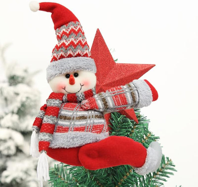 Christmas Snowman Tree Topper – Velcro Plush Hugger for Tree or Curtains