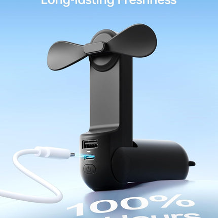 3-in-1 Handheld Mini Fan USB Rechargeable Power Bank Flashlight Travel Cool